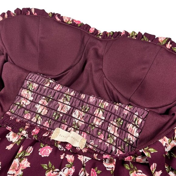 Altar'd State Milkmaid Floral Mini Dress Sz.M Burgundy Smocked Boho Coquette - Picture 8 of 13